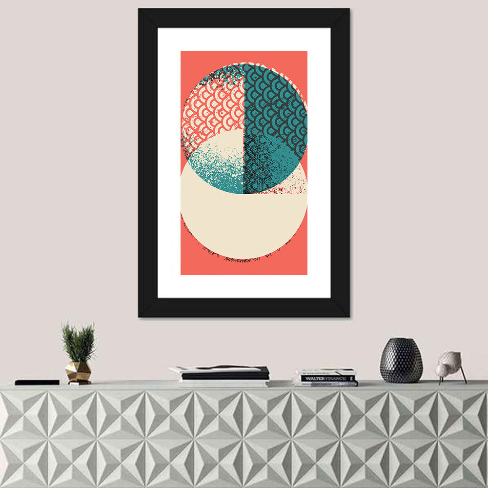 Coral Teal Geometric Circles Wall Art