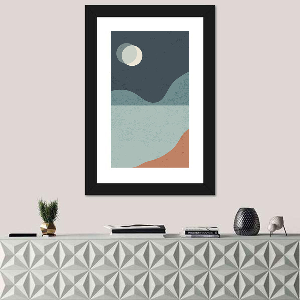 Moonlit Mountain Lake Minimalist Wall Art