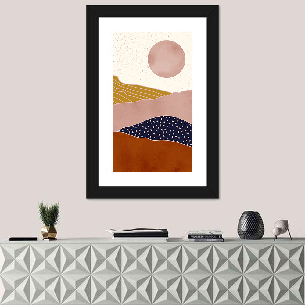 Layered Mountain Landscape with Sun Wall Art