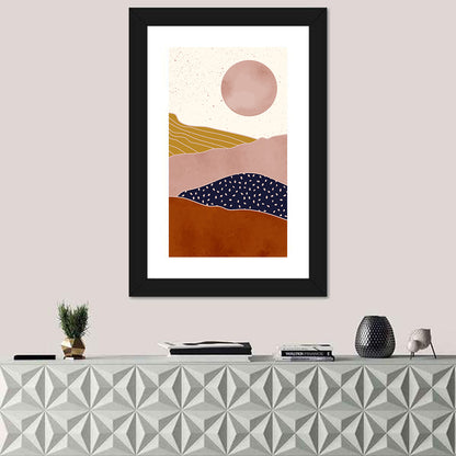 Layered Mountain Landscape with Sun Wall Art