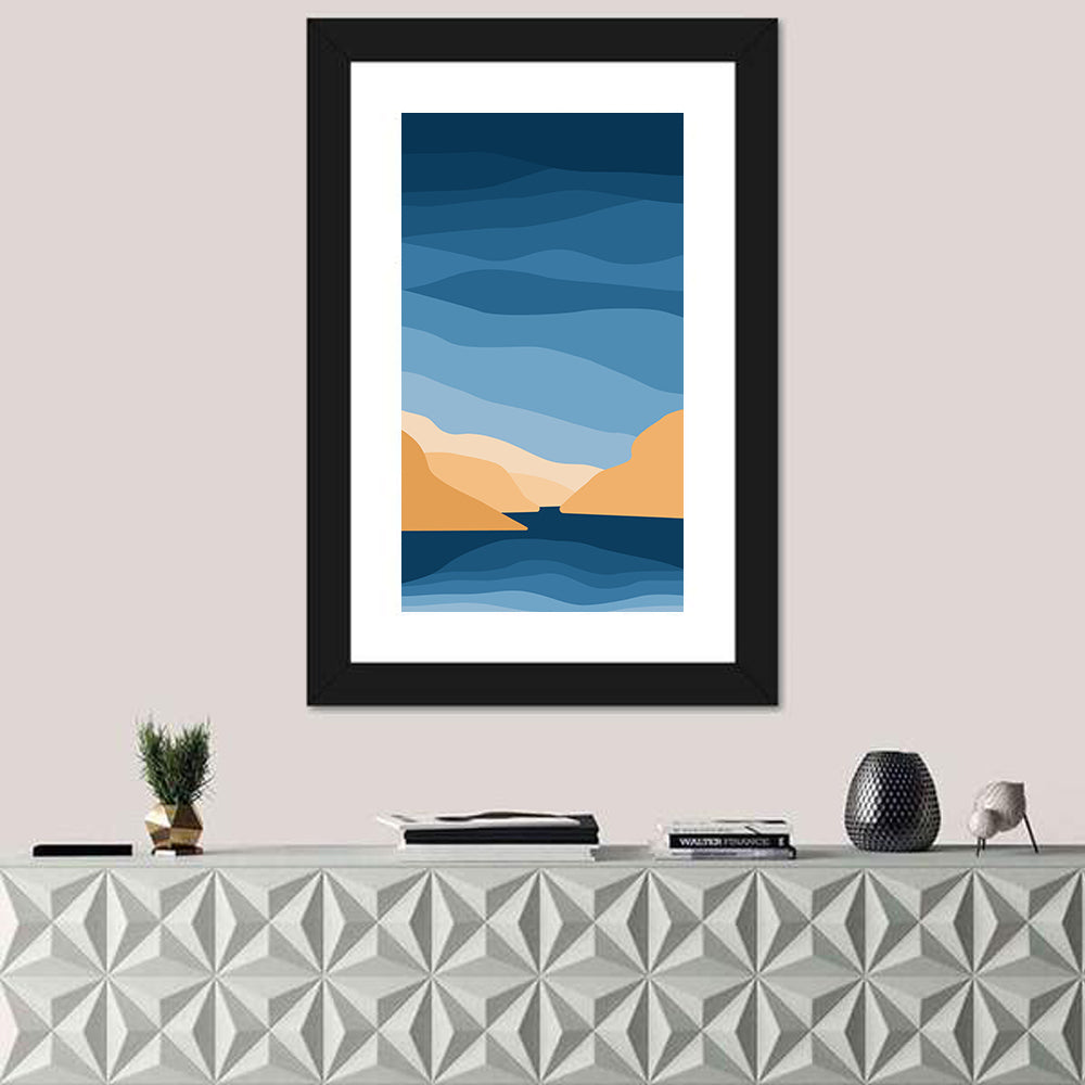 Blue Topographic Mountain Lake Wall Art
