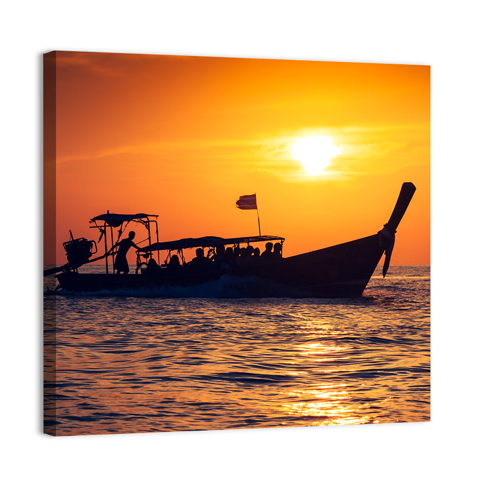 Longtail Boat at Sunset Wall Art