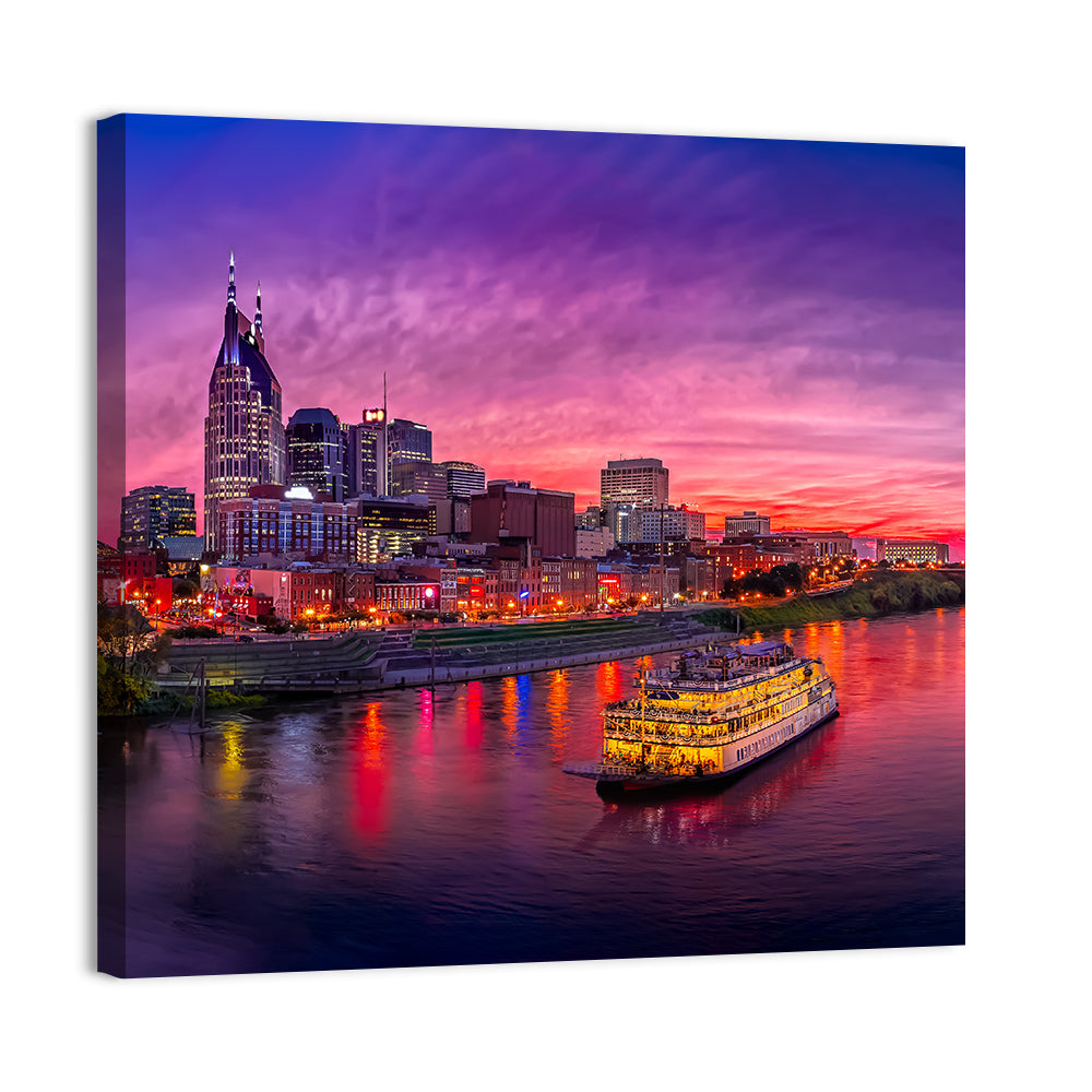 Nashville Riverfront Skyline at Dusk Wall Art
