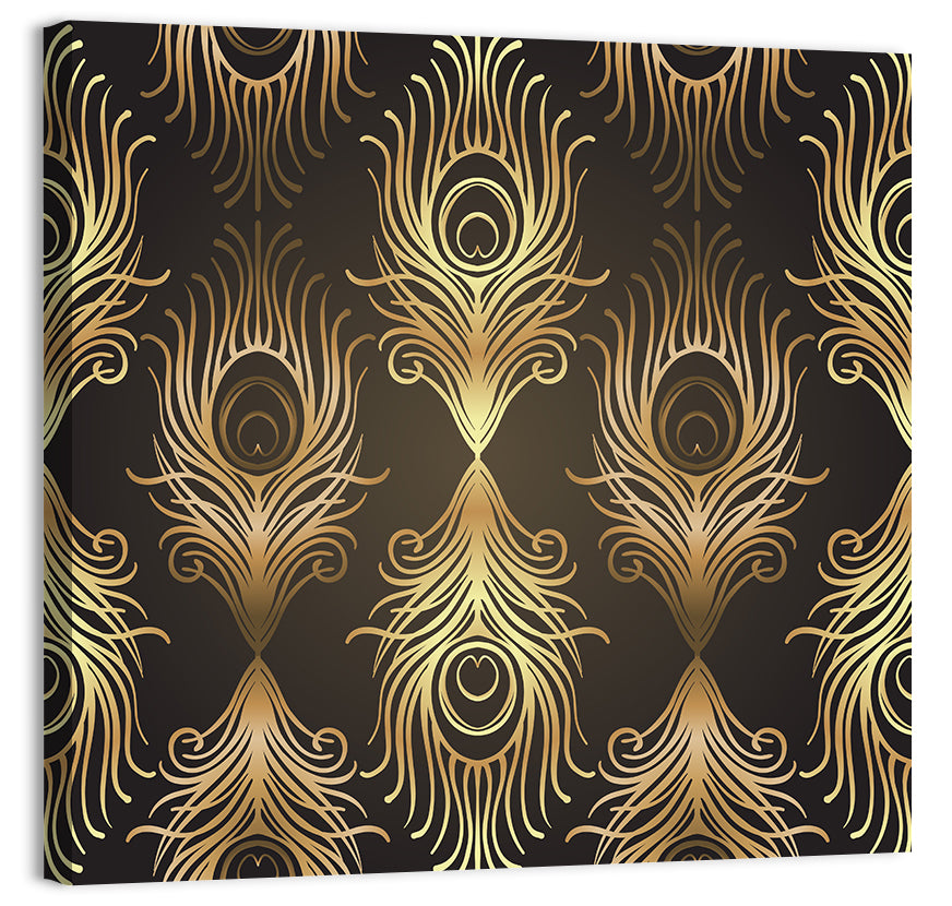 Gold Peacock Feather Pattern Wall Art