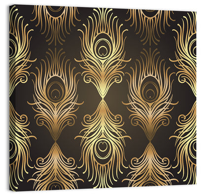 Gold Peacock Feather Pattern Wall Art
