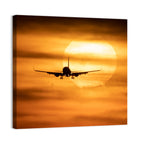 Airplane Silhouette at Golden Sunset Wall Art