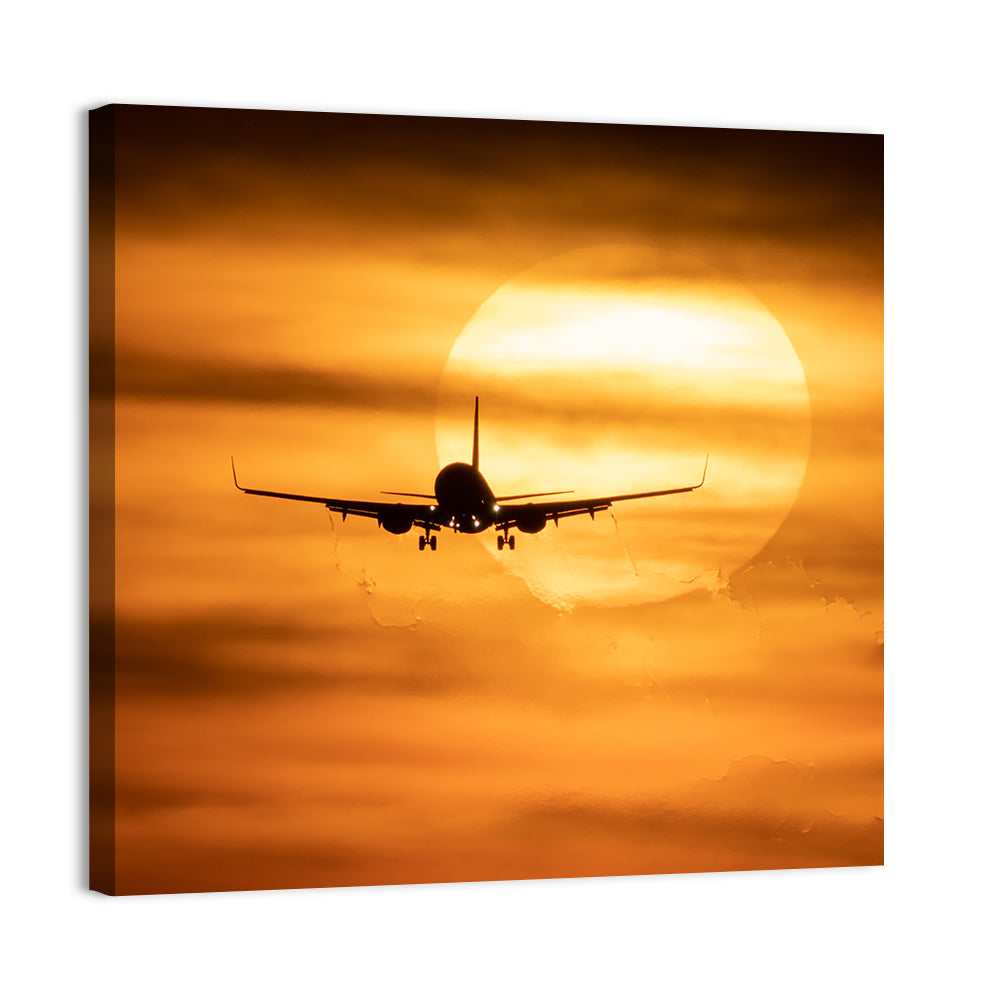 Airplane Silhouette at Golden Sunset Wall Art