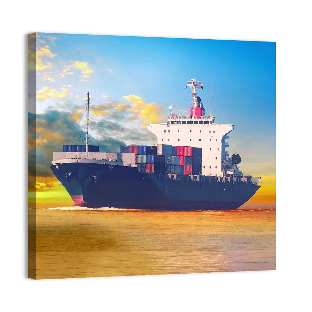 Container Ship at Golden Sunset Wall Art