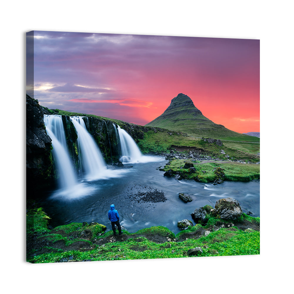 Kirkjufell Sunset with Kirkjufellsfoss Wall Art