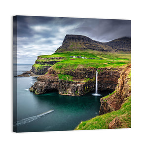 Gasadalur Waterfall In Faroe Island Wall Art