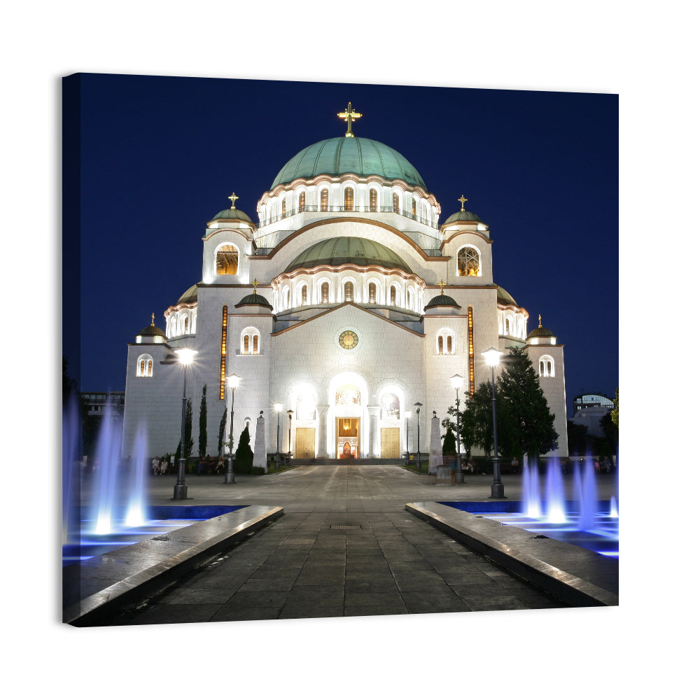 Saint Sava Cathedral at Night Wall Art