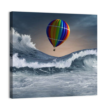 Hot Air Balloon Above Stormy Sea Wall Art