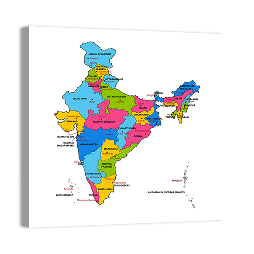 India Political Map Wall Art