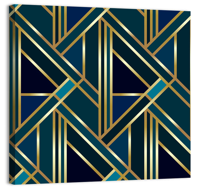 Blue and Gold Geometric Pattern Wall Art as a canvas print