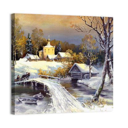 Snowy Village Bridge Wall Art