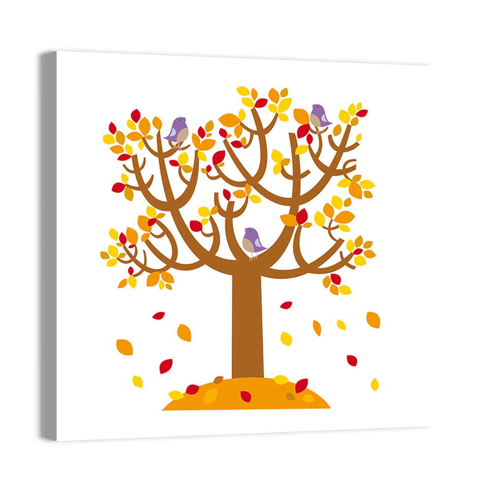 Autumn Tree with Perching Birds Wall Art