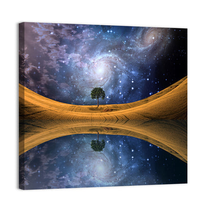 Solitary Tree Beneath Spiral Galaxy Wall Art
