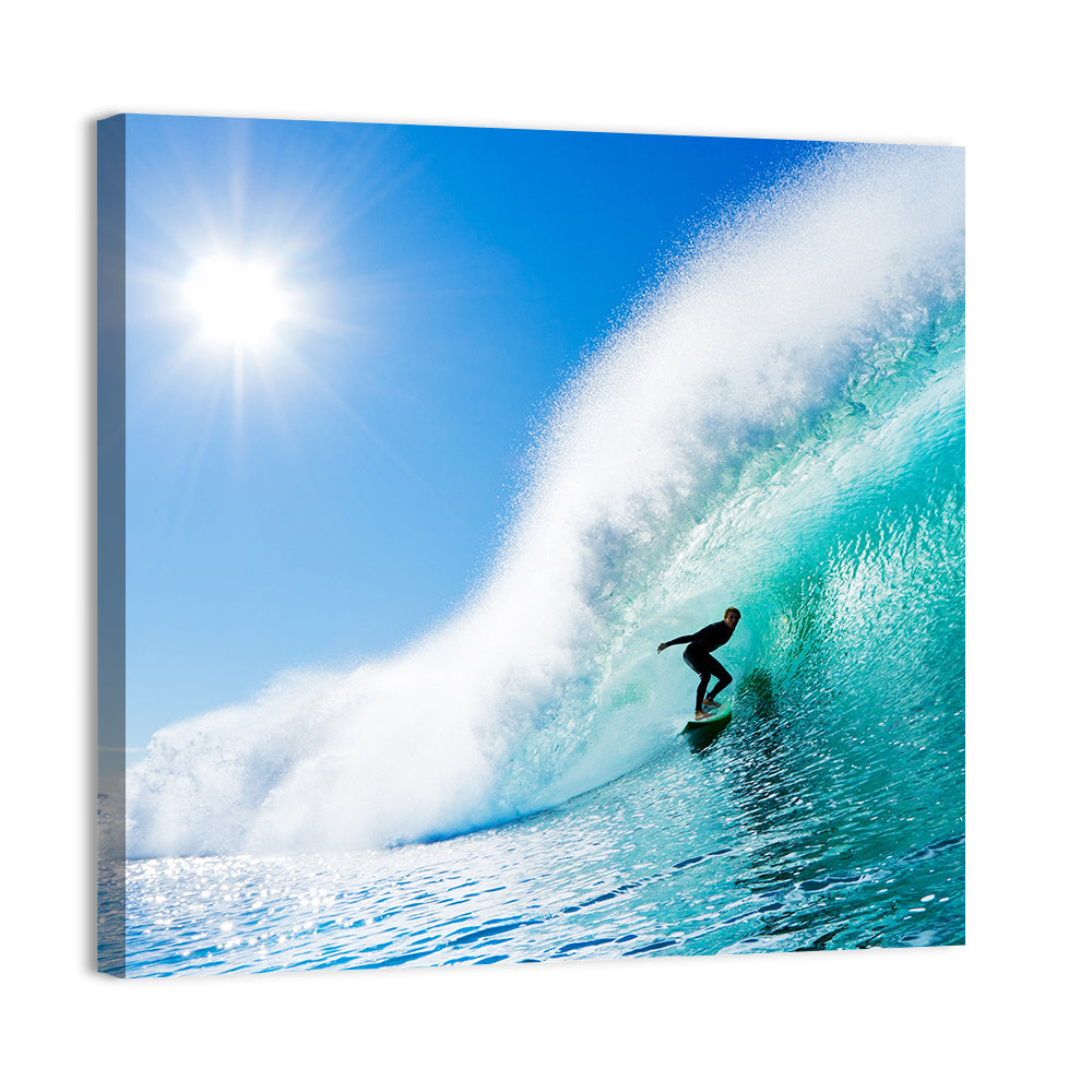 Surfer Inside Blue Barrel Wave Wall Art