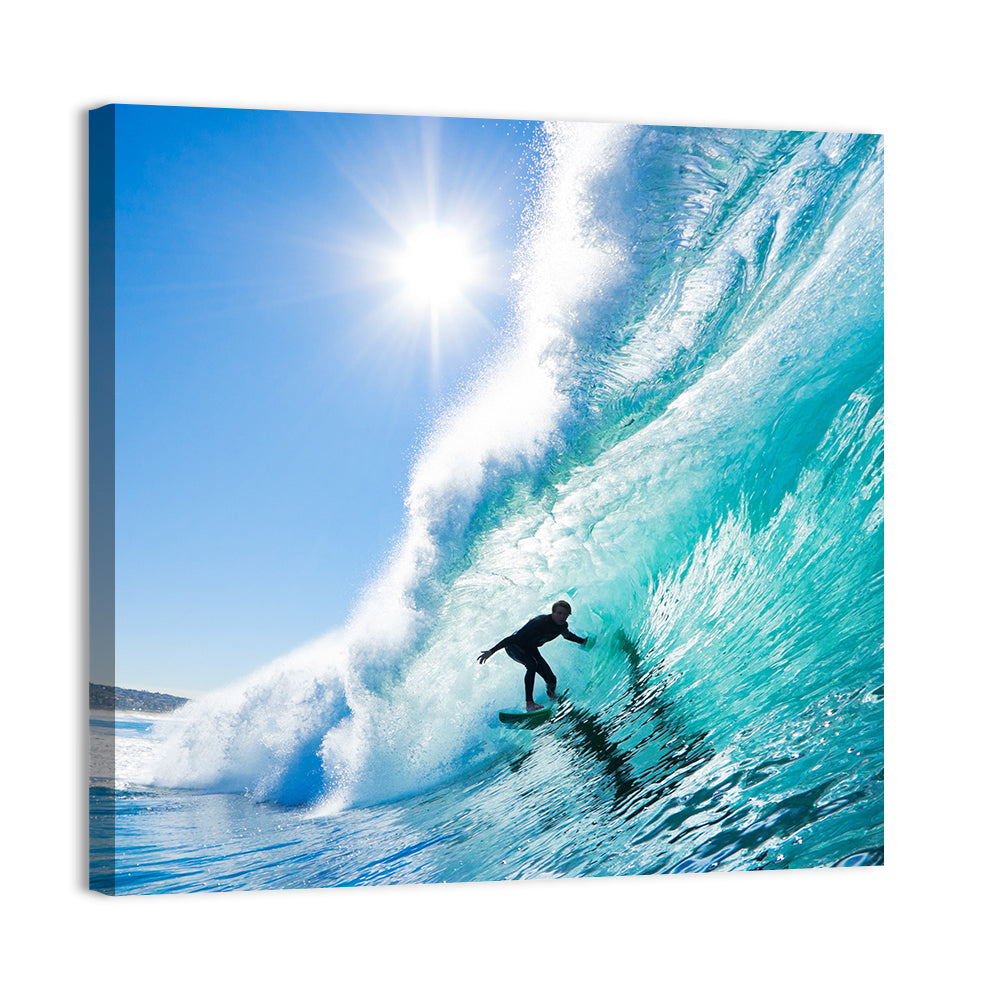 Sunlit Blue Wave with Surfer Wall Art