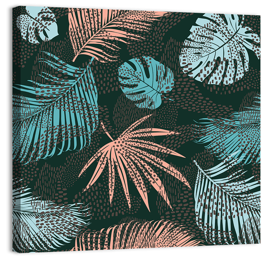 Stippled Tropical Leaves Illustration Wall Art