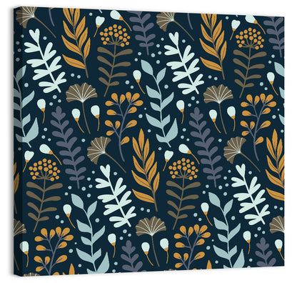 Navy Gold Wild Floral Pattern Wall Art