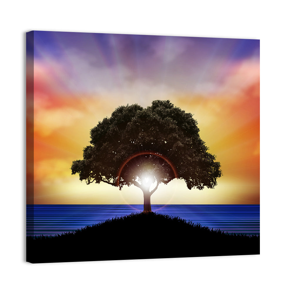 Coastal Sunset Tree Silhouette Wall Art