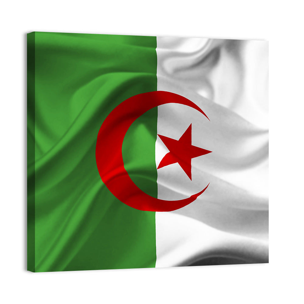 Waving Algerian Flag with Crescent and Star Wall Art