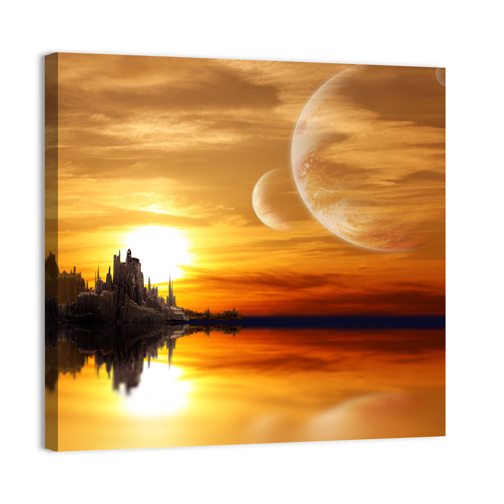 Twin Moons Over Alien Castle Wall Art
