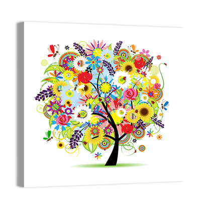 Colorful Floral Tree with Butterflies Wall Art