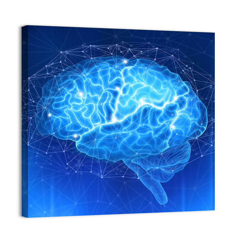 Human Brain Wireframe Close-up Wall Art