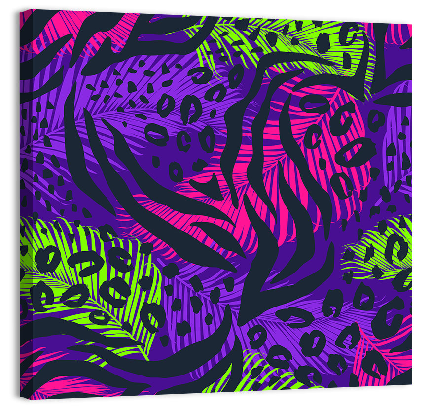 Neon Tropical Leaf Pattern Wall Art, canvas print, square