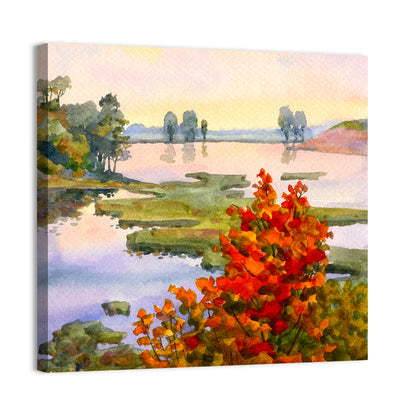 Autumn Lake Watercolor Wall Art