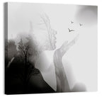 Woman Profile Forest Double Exposure Wall Art