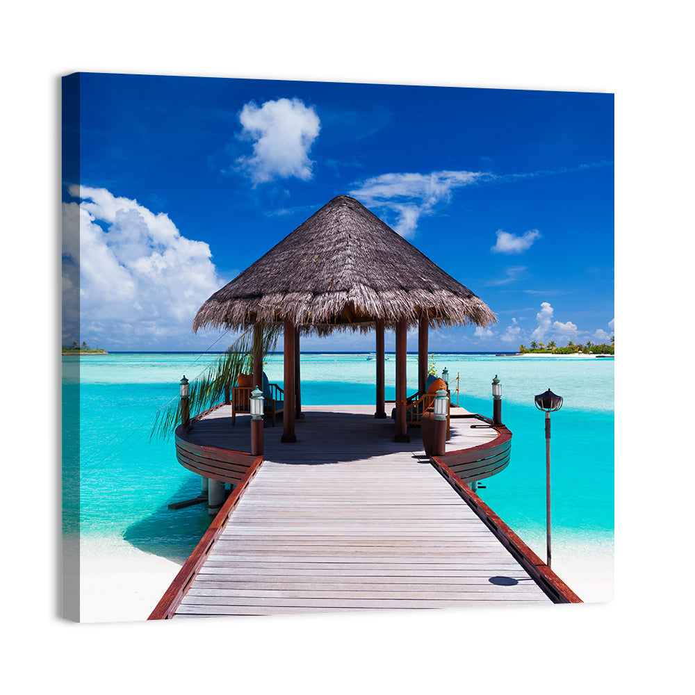Tropical Jetty with Thatched Gazebo Wall Art