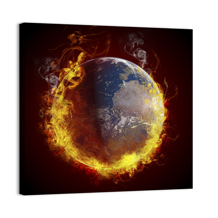 Burning Planet Earth Wall Art as a canvas print