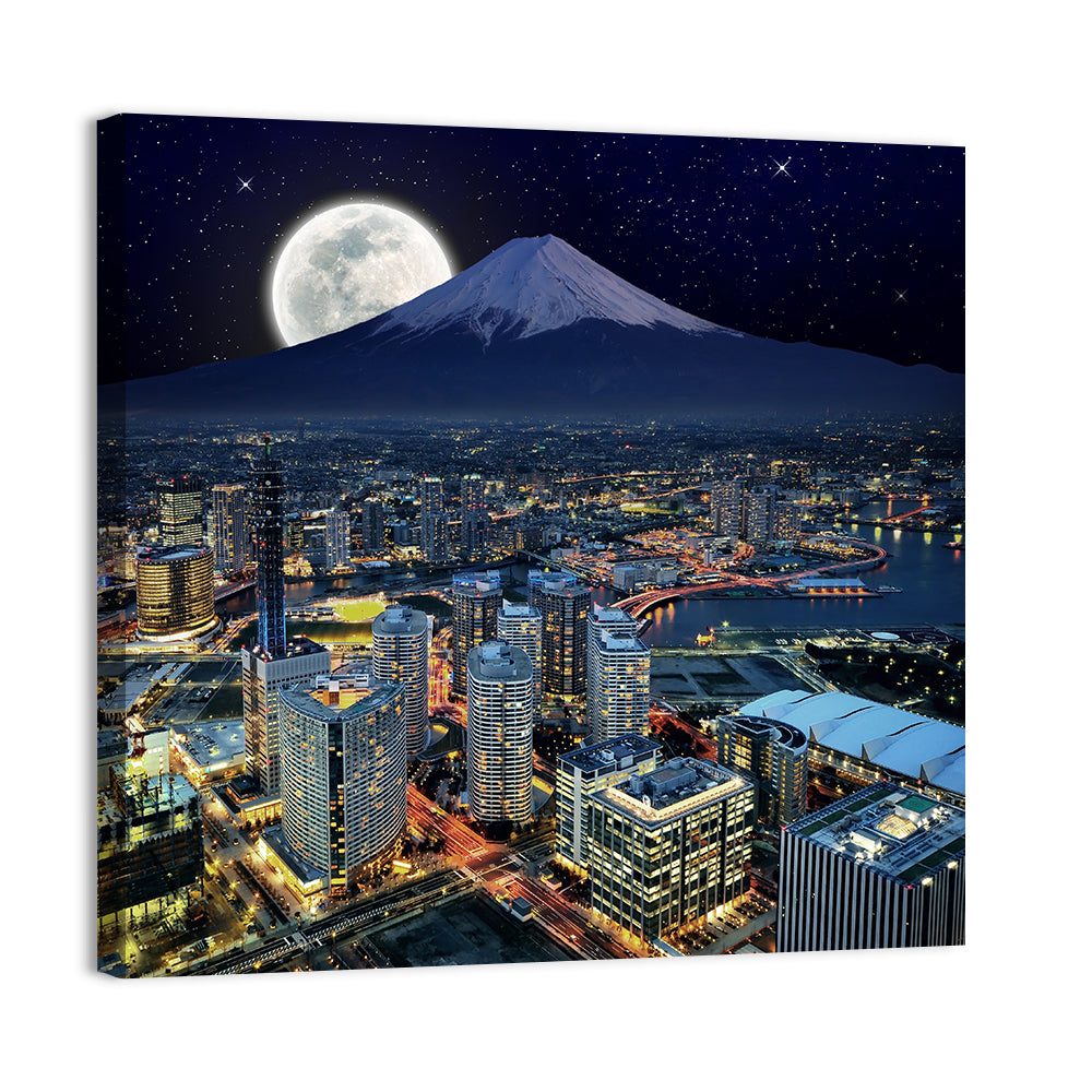 Yokohama Night Skyline with Mount Fuji Wall Art