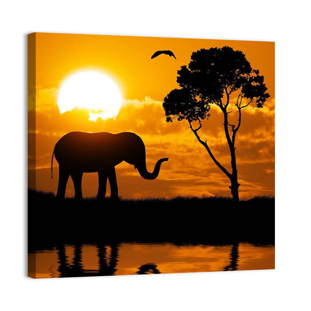 Sunset Elephant Silhouette Wall Art