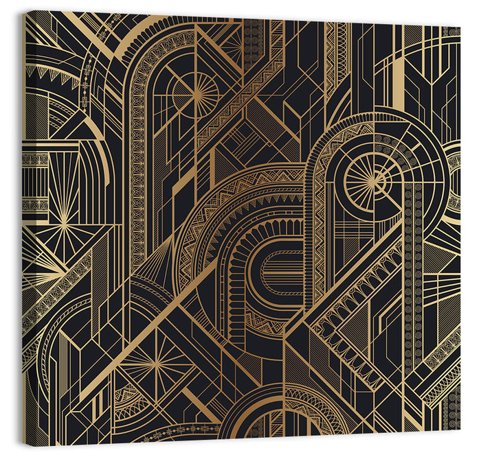 Black and Gold Circle Ornament Pattern Wall Art as a canvas print
