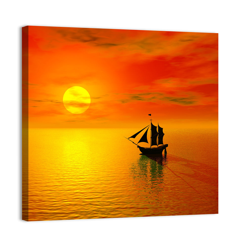 Old Sailboat Silhouette at Sunset Wall Art