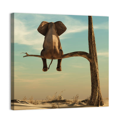 Solitary Elephant on a Tree Branch Wall Art
