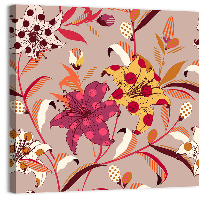 Polka Dot Lily Pattern Wall Art as a canvas print