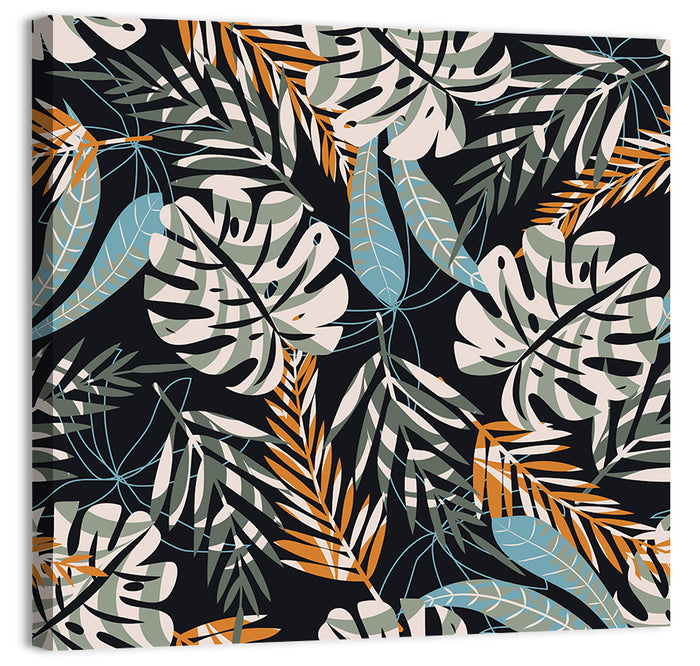 Monstera and Palm Leaves Pattern Wall Art as a canvas print