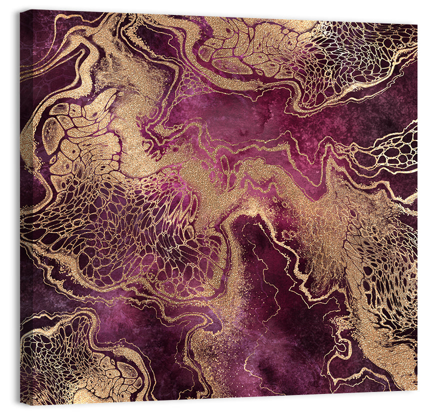 Purple and Gold Marble Abstraction Wall Art, canvas print, square