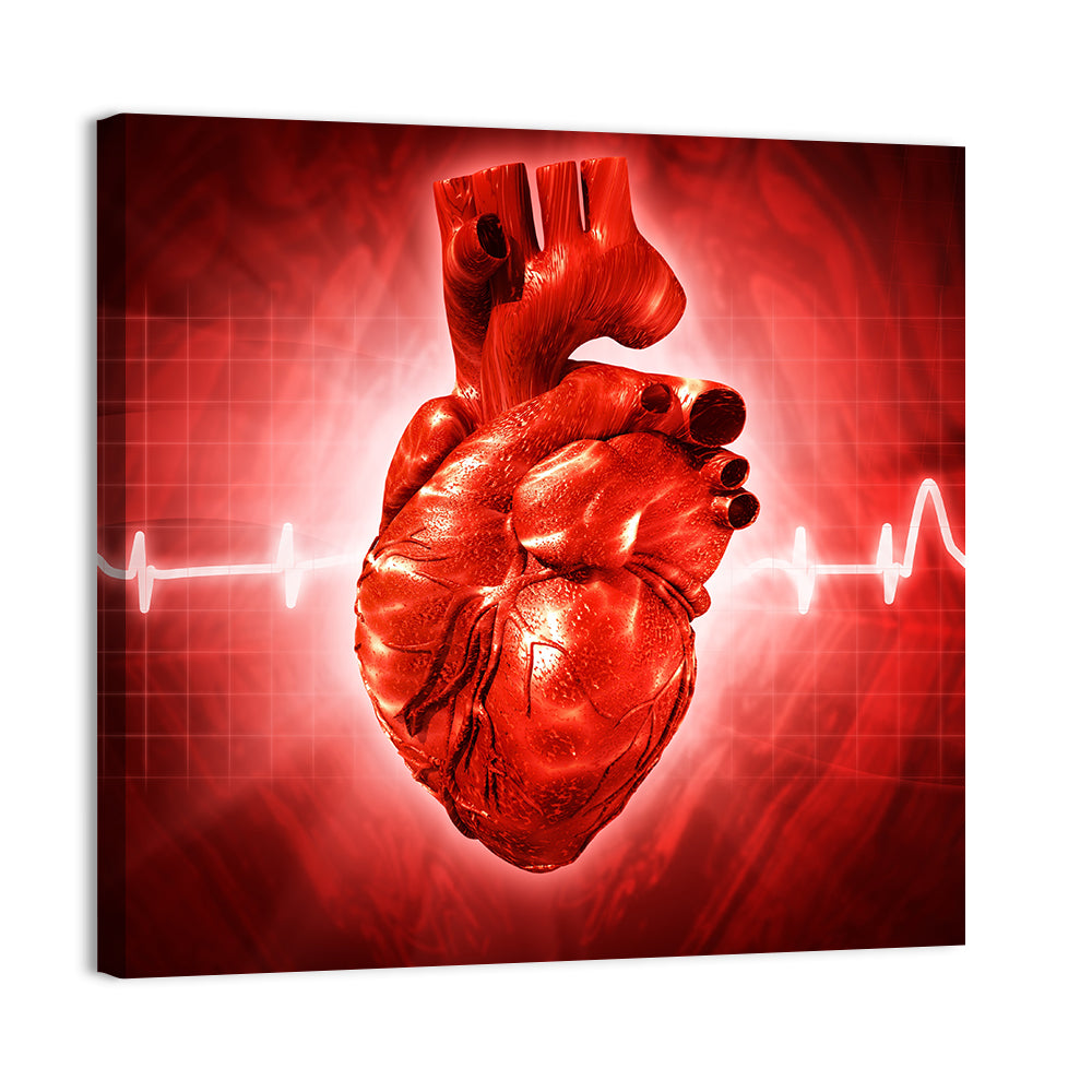 3d Anatomical Heart with Ecg Trace Wall Art