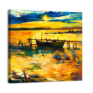 Boat & Jetty Oil Painting Wall Art