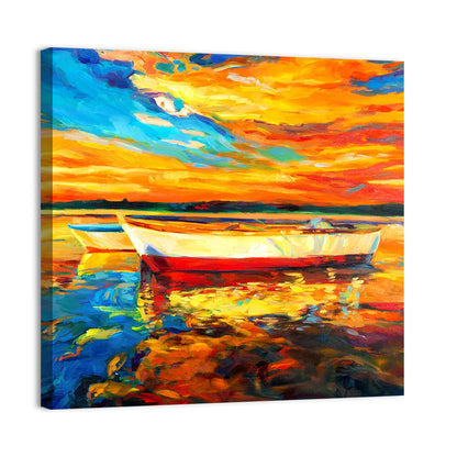 Boats at Golden Sunset Wall Art