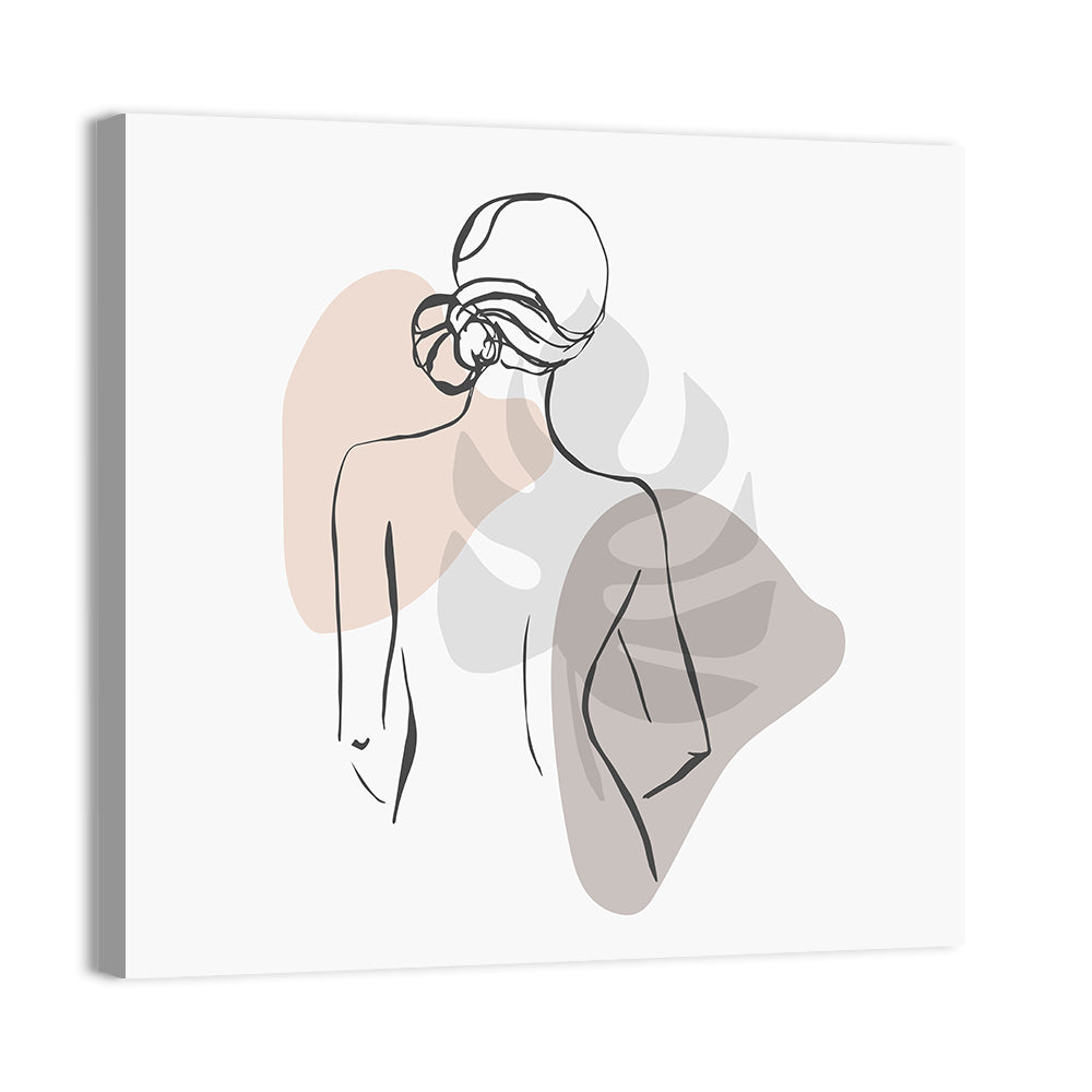 Continuous Line Woman with Monstera Leaf Wall Art