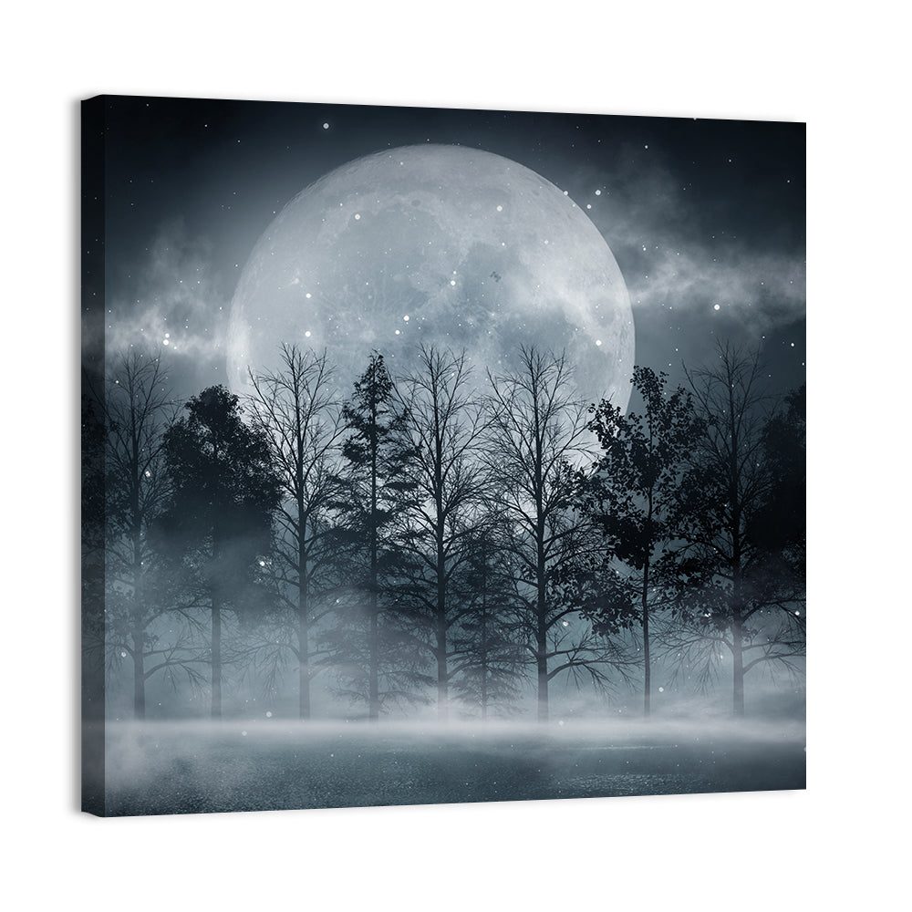 Full Moon Over Misty Forest Wall Art