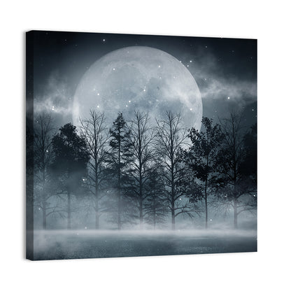 Full Moon Over Misty Forest Wall Art