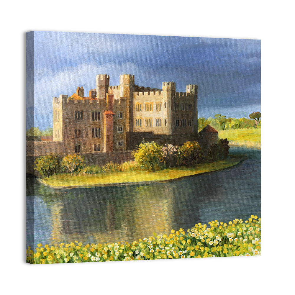 Castle Reflected Over Flower Meadow Wall Art